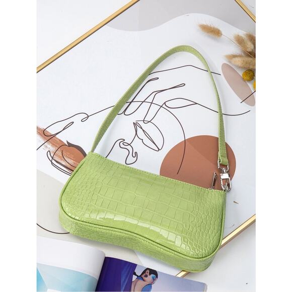 Shein Handbags - Women’s Green Faux Croc Embossed Shoulder Handbag Purse
